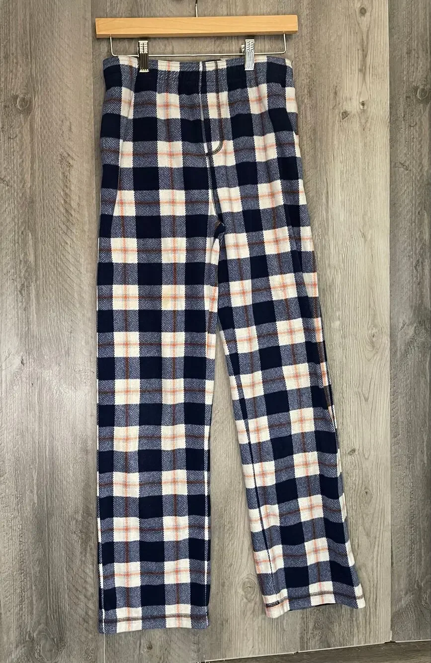 Lands’ End Boys Size 16 Fleece Pajama Pants Blue Plaid Sleep Lounge Pants